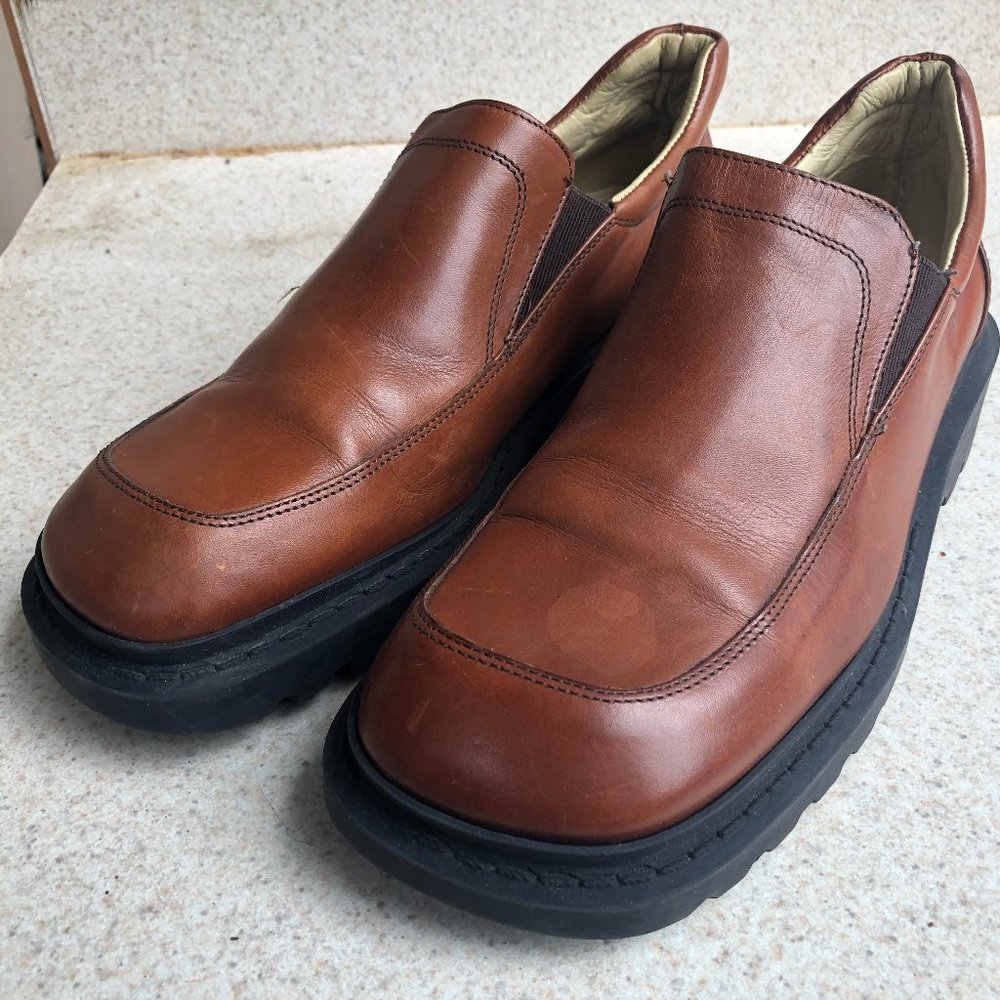 Stone Ridge Brown Leather Slip On Wedge Sandals